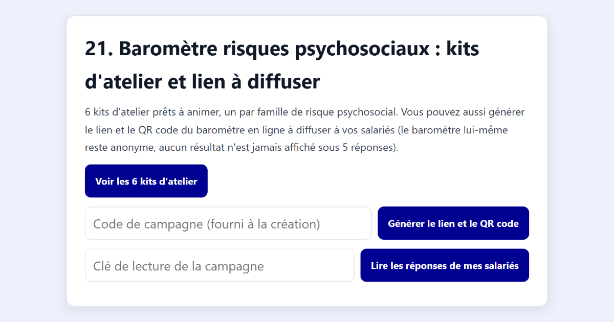 Écran Baromètre risques psychosociaux du logiciel DUERP Humans Board